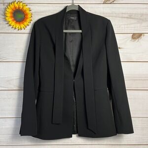 Theory Black Alkrine Admiral Crepe Tie Neck Dress Blazer Jacket Size 4